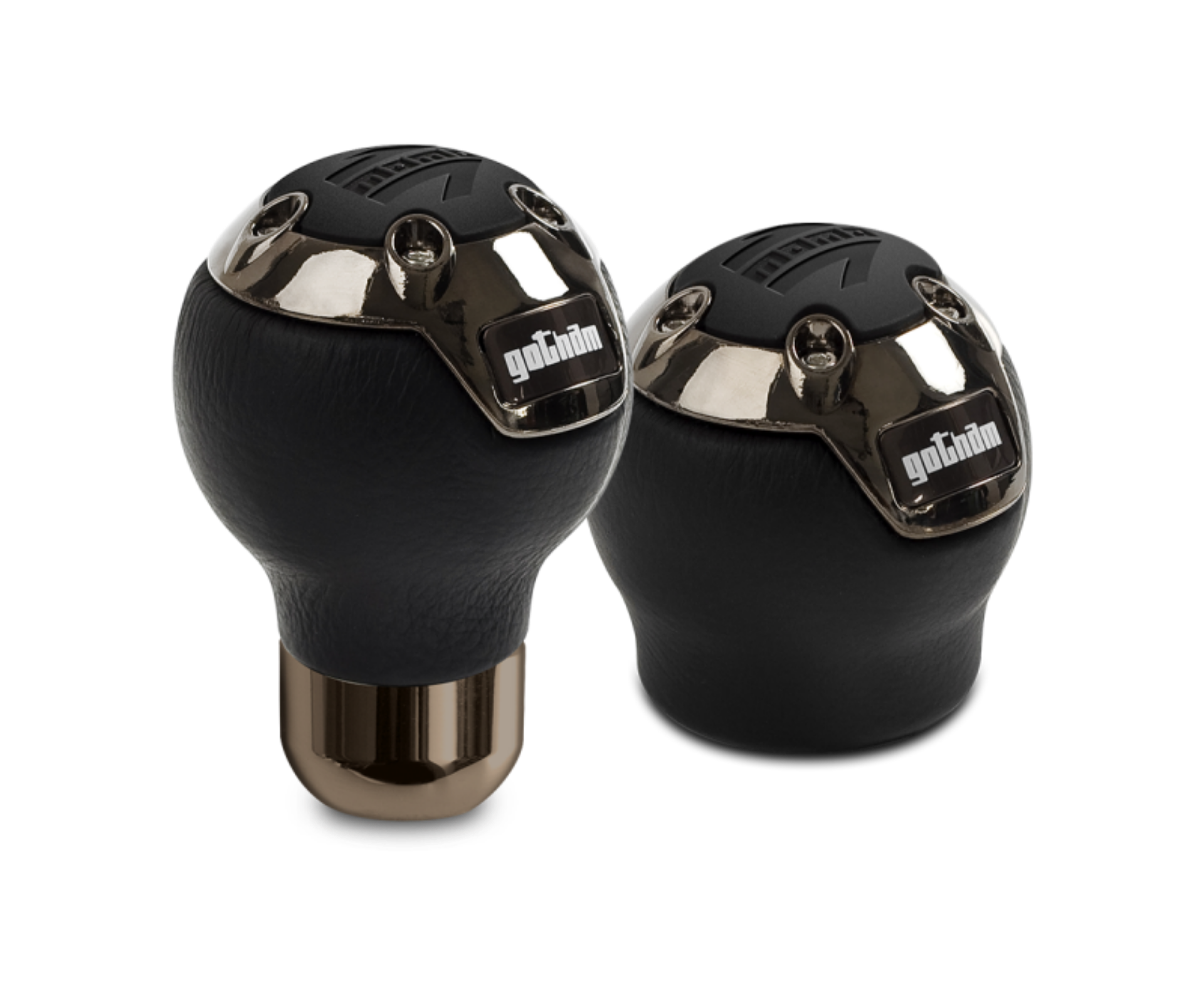 Picture of Momo Gotham Shift Knob - Black Leather, Dark Chrome Insert