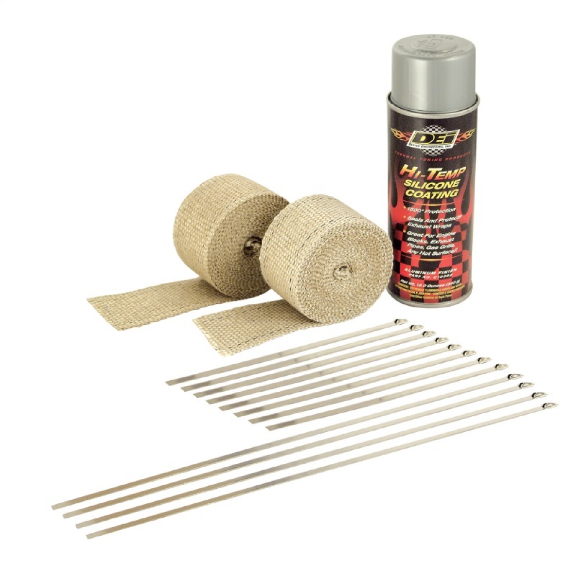 Picture of DEI Powersport Motorcycle Exhaust Wrap Kit - Tan Wrap w-Aluminum HT Silicone Coating Aerosol