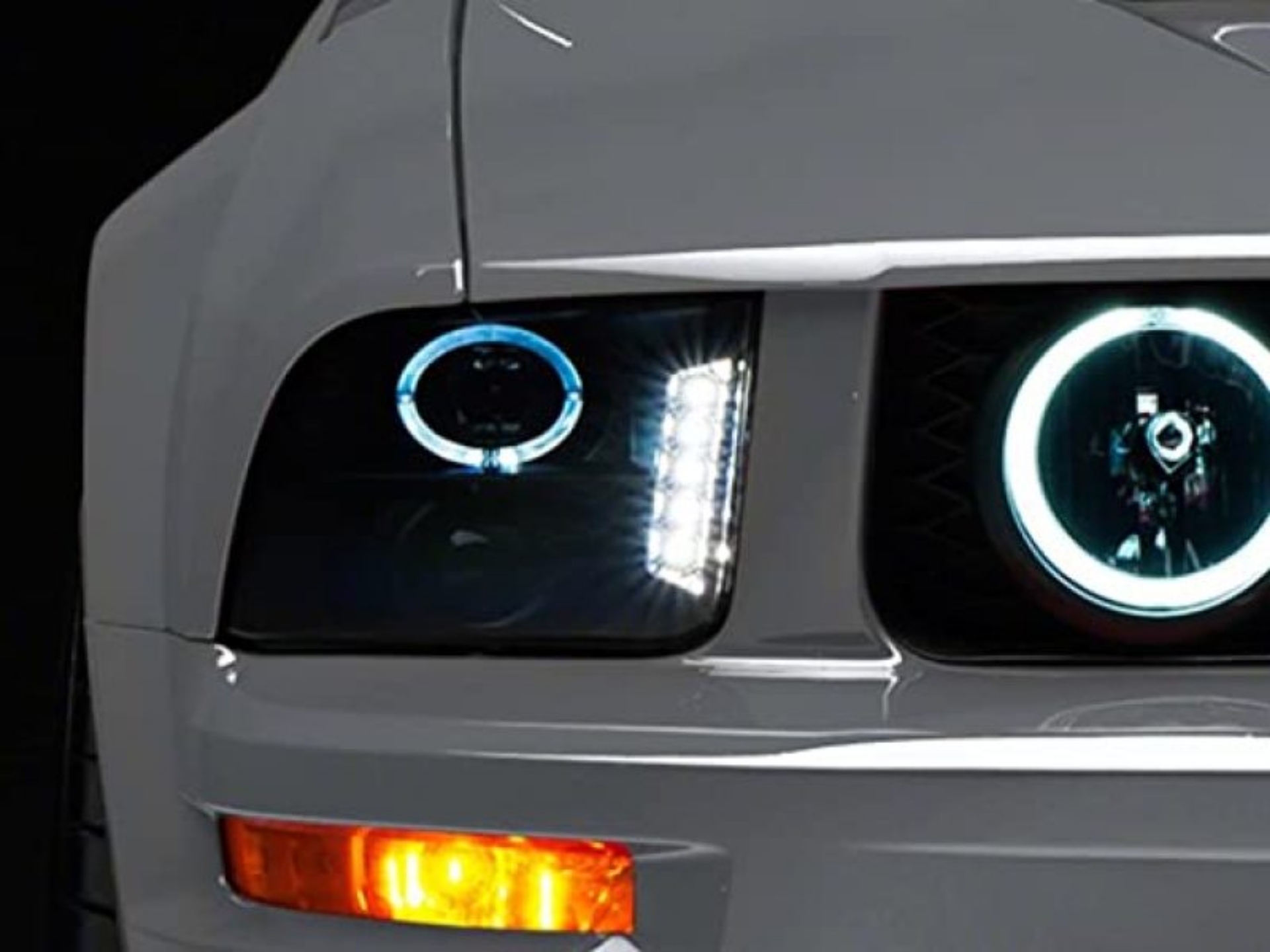 Picture of Raxiom 05-09 Ford Mustang w- Halogen LED Halo Prjctr Headlights-Blk HsngSmoked Lens Exclude GT500